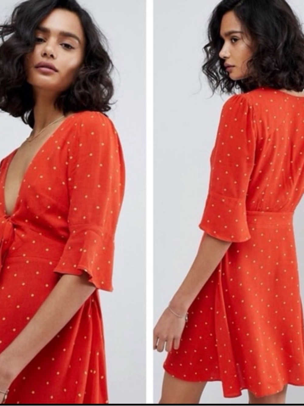 Free People All Yours Polka Dot Tie Front Mini Dress | Size 6 | Red Dress